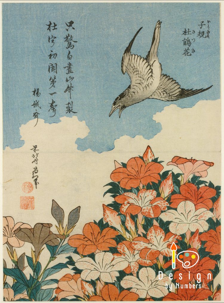 Cuckoo and Azaleas- Katsushika Hokusai- Paint by Numbers