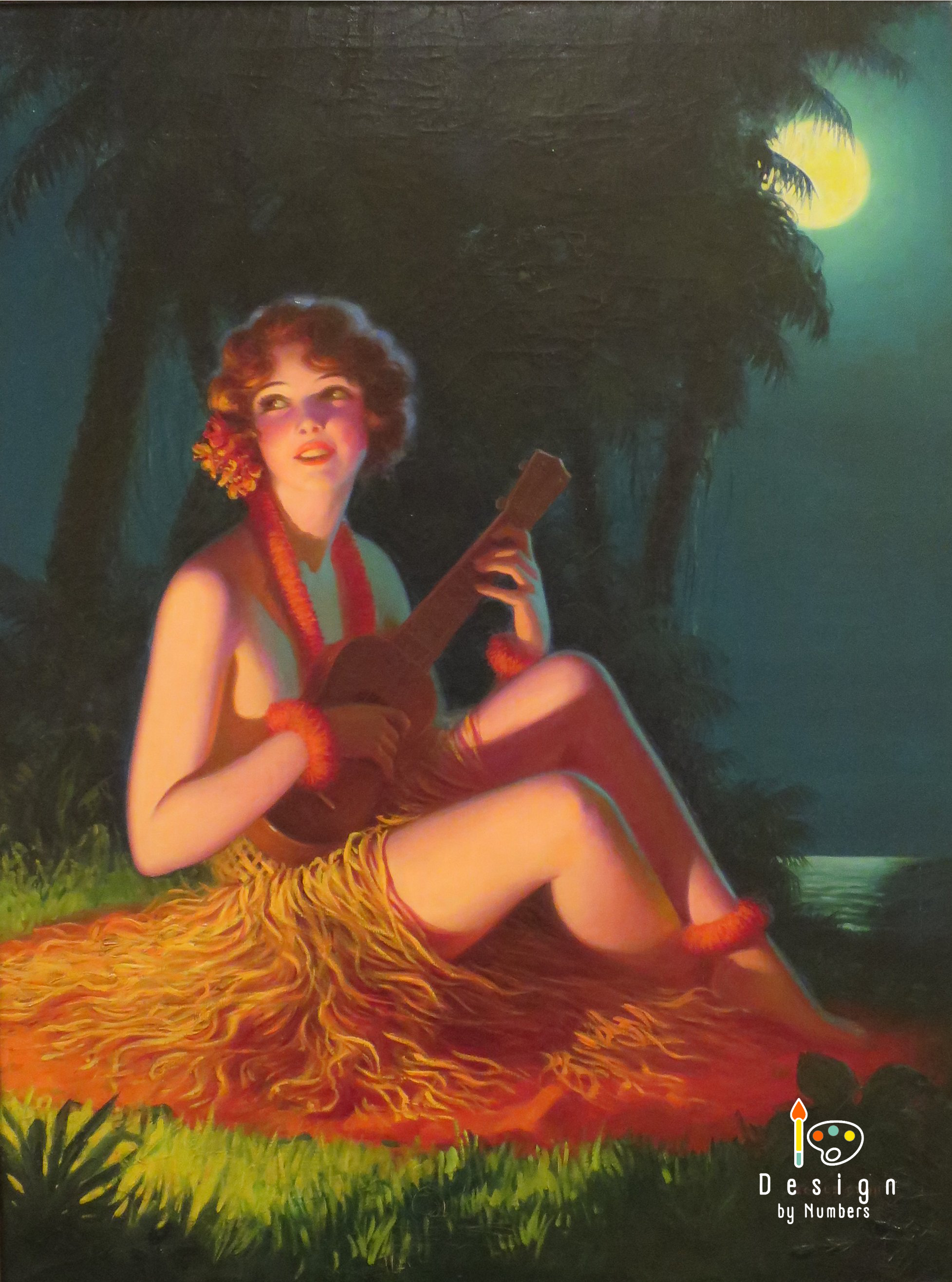 Girl in Moonlight with Banjo Ukulele - Edward Mason Eggleston - Paint by Numbers
