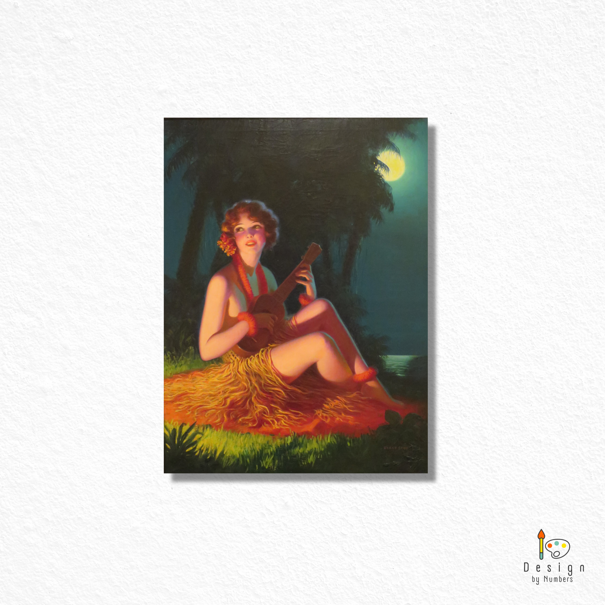 Girl in Moonlight with Banjo Ukulele - Edward Mason Eggleston - Paint by Numbers