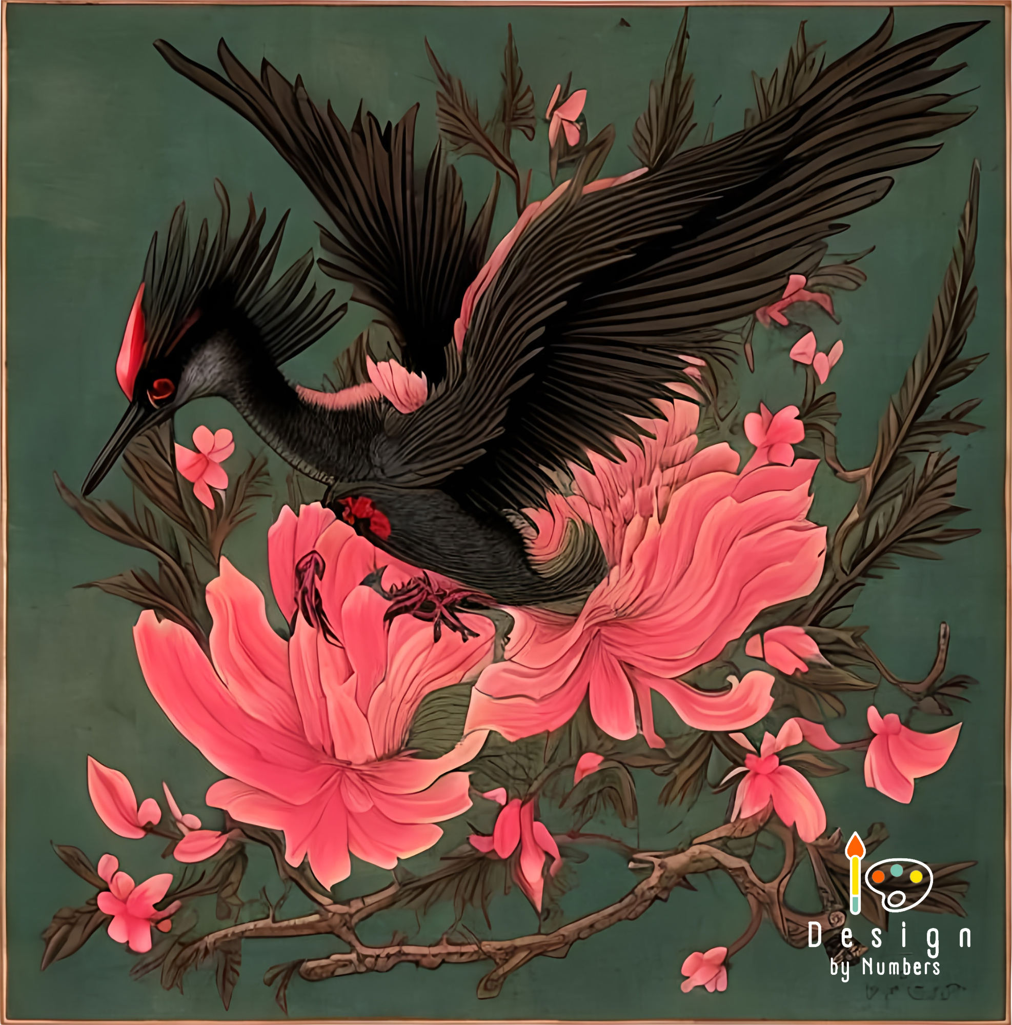 Peony Crane Dance- Paint By Numbers