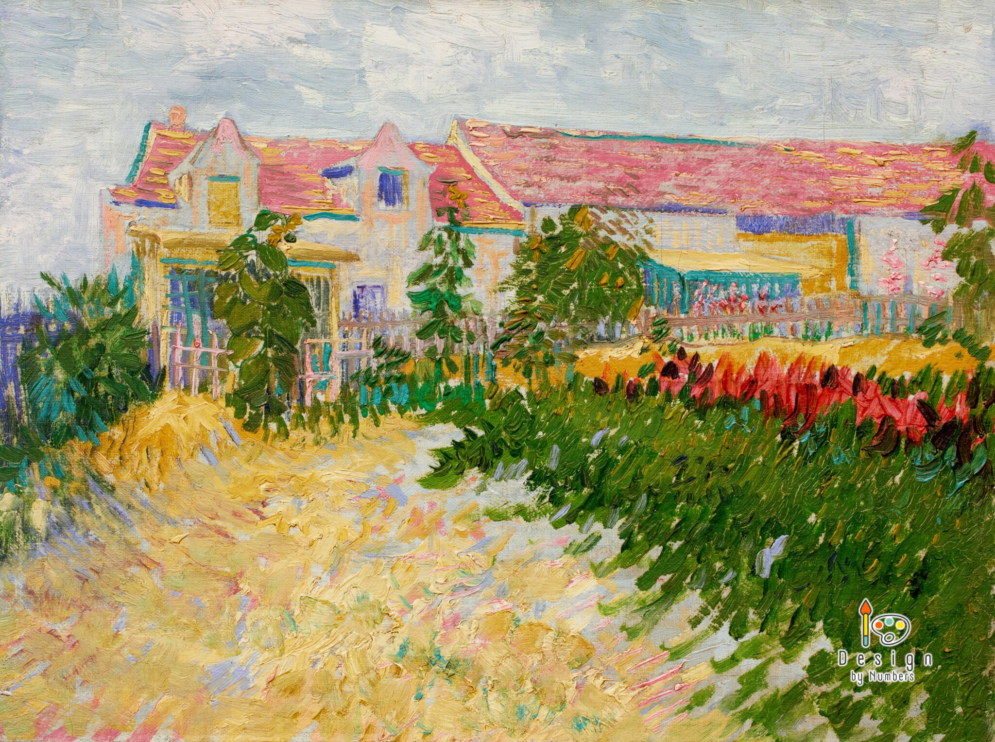 Garden of Sunflowers in Front of Debray Farmhouse- Vincent van Gogh- Paint by Numbers