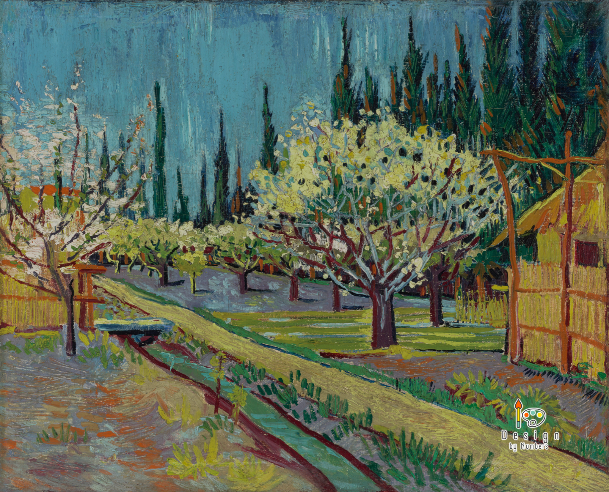 Orchard in Blossom, Bordered by Cypresses - Vincent van Gogh - Paint by Numbers