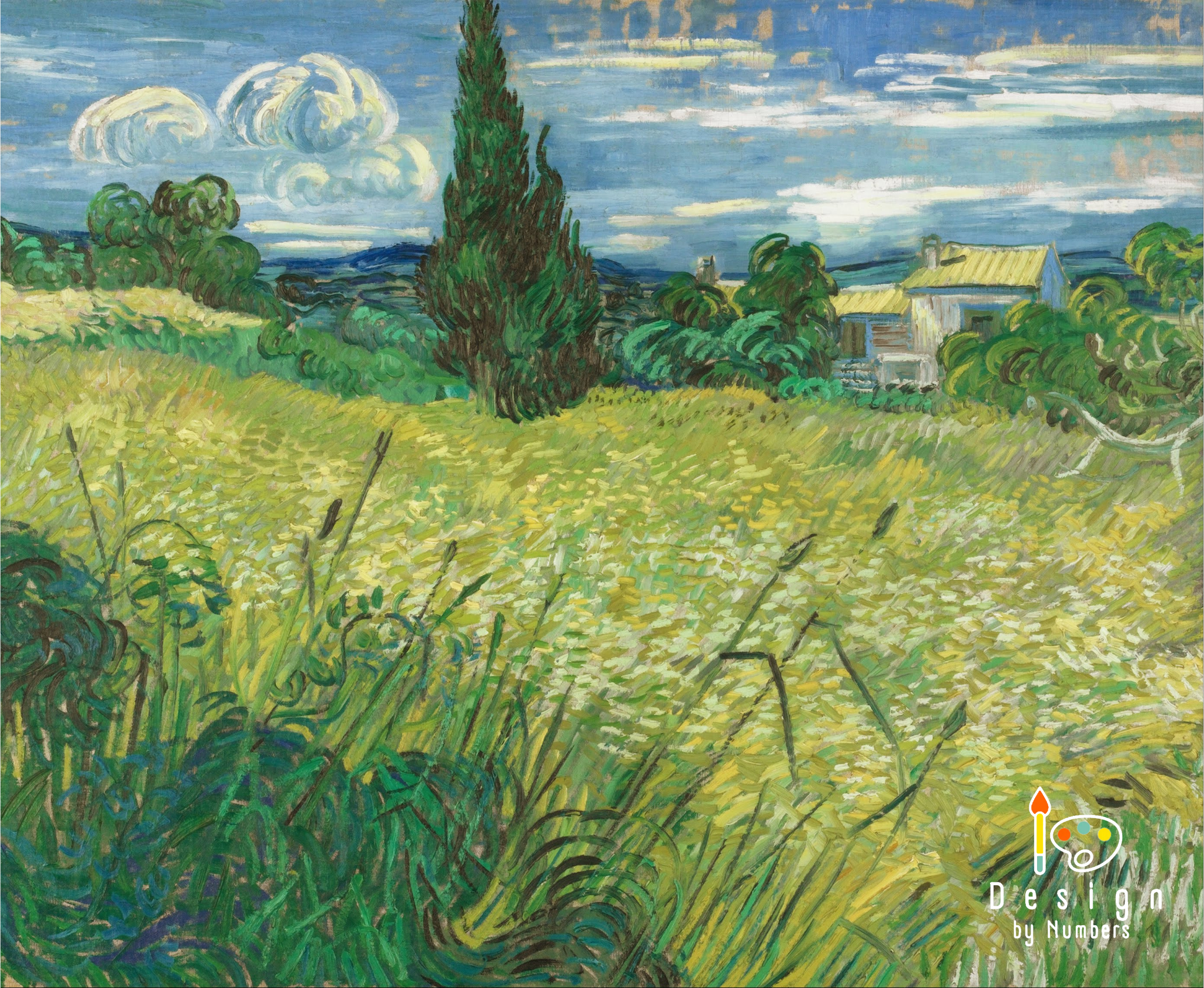 Green Wheat Field with Cypress - Vincent van Gogh - Paint by Numbers